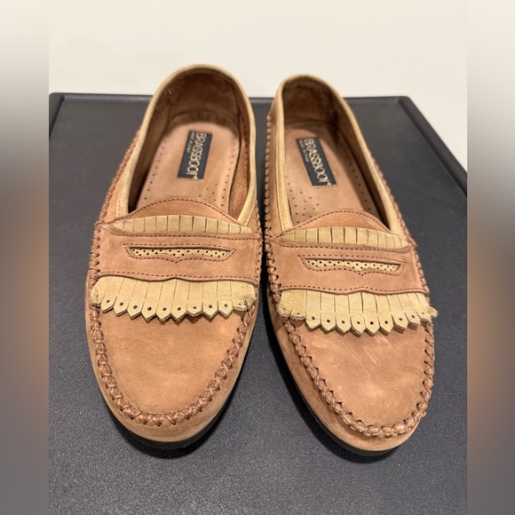 Brassboot Tan Fringe Suede Leather Business Office Loafers Slip Ons for Men - Picture 1 of 10